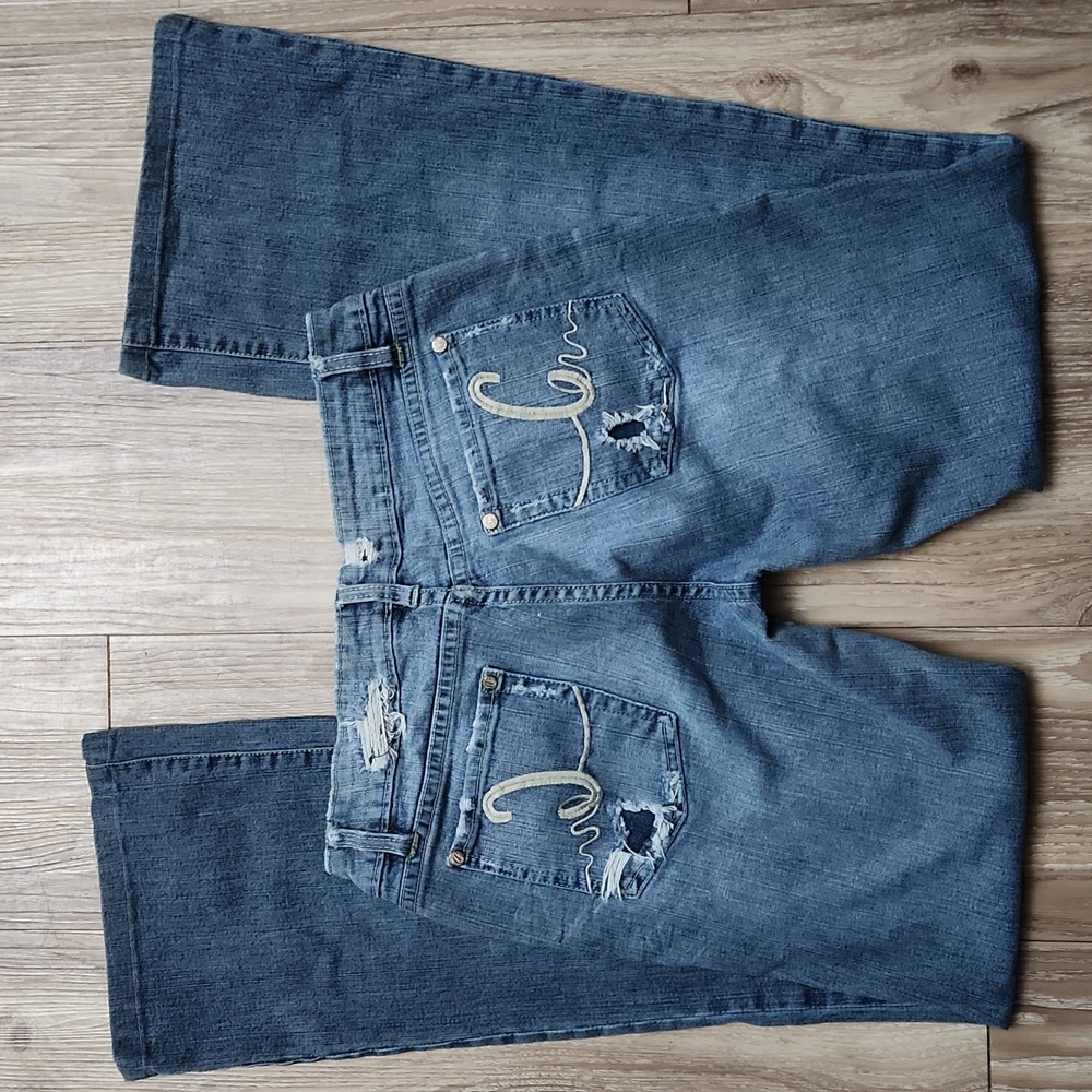 C'est Toi Distressed Denim Low Rise Bootcut Blue Jeans Juniors 5